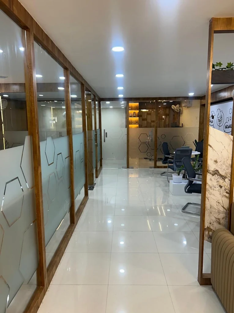 Office corridor and counselling cabins